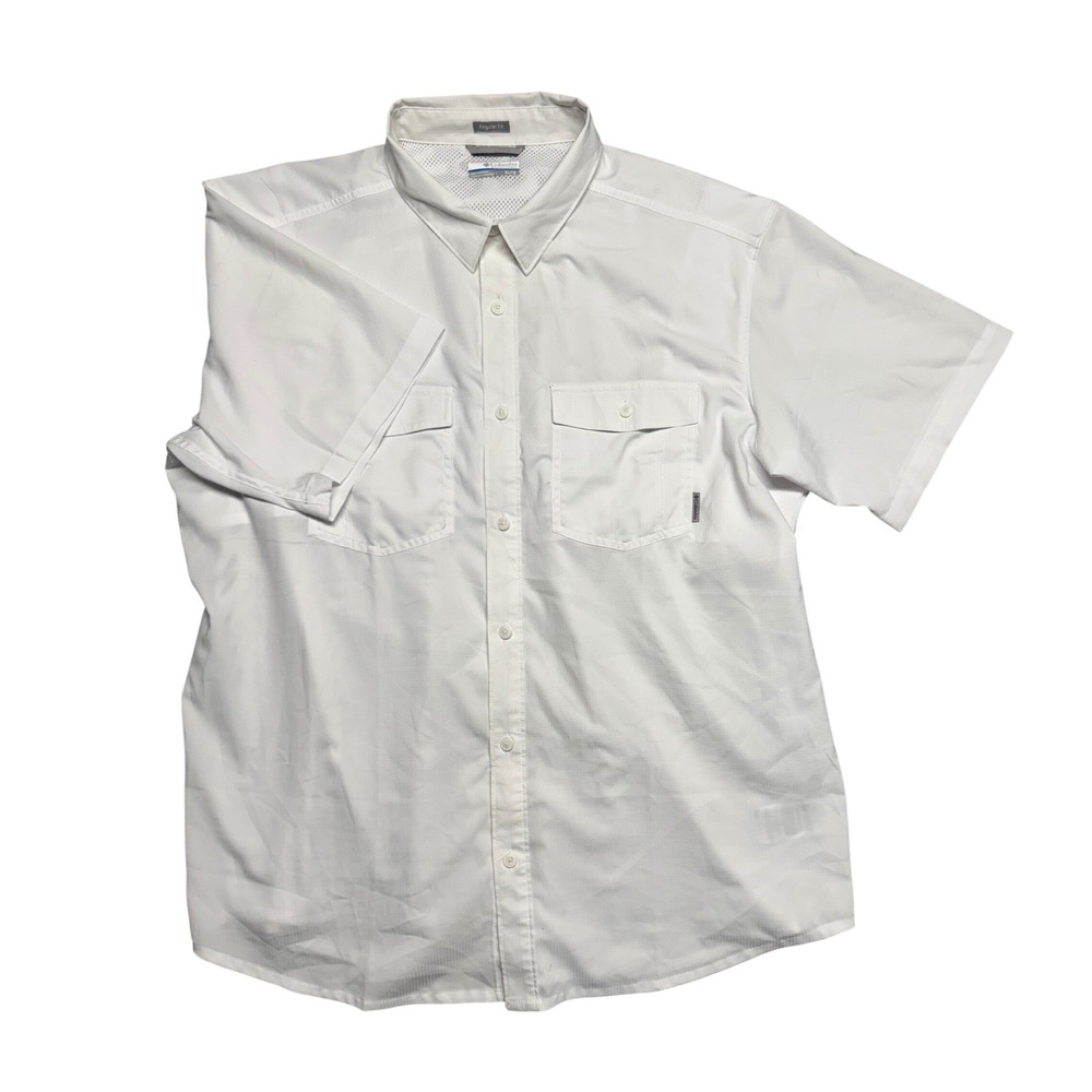 Columbia XL White Short Sleeve Button Down Fishing Hiking Shirt Regular Fit Vent